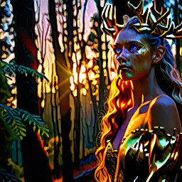 Ultra-photorealistic fantasy portrait, masterpiece, cinematic realism, 8K HDR, medium-format photography, physically based rendering, ultra-detailed skin with realistic pores, dramatic lighting, volumetric atmosphere, shallow depth of field.  Deity is Nephy, beautiful, tall 25 year old Egyptian-Turkish mixed enchantress, she has dark hazel eyes with amber highlights, with an inquisitive gaze. She has tanned almond radiant skin. She has shimmering dark blue eyeshadow and a smokey grey eyeliner. She has very long, glossy, thick, layered straight midnight black hair. She wears a black lace & satin and chiffon silk with a shimmering cobalt iridescence halter top with teardrop cutouts & microshorts. She wears ornate pale gold & dark blue sapphire cabochon jewelry; necklace with dark teal cabochon pendant, bracelets, earrings, anklets & rings. Black lace garter belt attached to thigh high sheer dark slate with a shimmering blue sparkling iridescence & pale gold lace upper border with pale gold filigree & dark sapphire cabochons.  Close-up centred portrait of a female deity laying slightly reclined on her side propped up on her elbows looking at the viewer on a large opulent ornate obsidian & gold open sarcophagus with ornately decorated silk sheets & puffy quilt in a dark chamber with sandstone rendered walls & polished white marble floors in a dimly candle lit Egyptian temple. the sheets are ivory with white floral embroidery, the thick quilt is a rich cream color with fine gold swirling filigree, numerous large white silk ribbons with ivory satin laurel leaf embroidery draped randomly on the sarcophagus. the scene though quite dark is illuminated by warm diffused amber candle light.